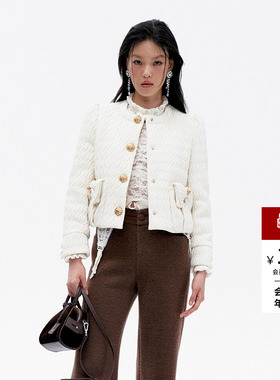 lefame拉飞姆冬季绞花绗缝短款米白色保暖羽绒服