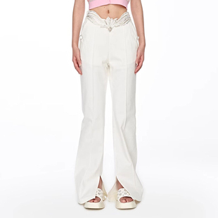 休闲长裤 lefame拉飞姆春季 白色牛仔裤 显瘦阔腿裤 女 微喇直筒裤