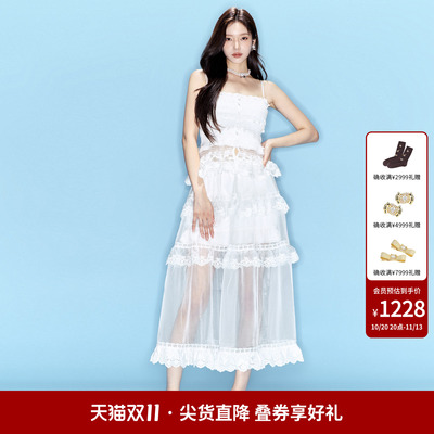 时尚蕾丝绣花长半裙女