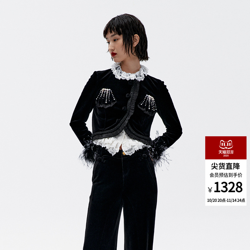 拼接短款高级感上衣拉飞姆小香风