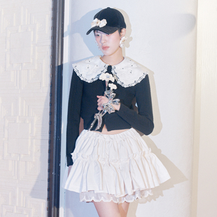 新款 开衫 时尚 饰刺绣领针织长袖 大翻领花束装 lefame拉飞姆2026春季