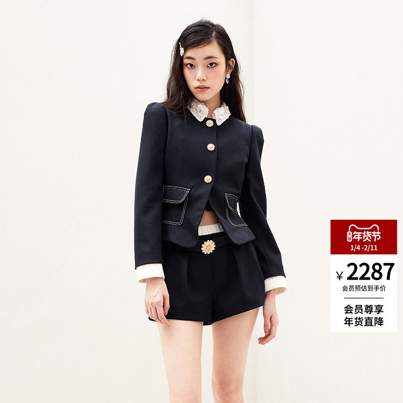 lefame拉飞姆2026春季撞色钉珠收腰修身短款外套女士上衣,女装/女士精品,短外套,淘宝优惠券,粉丝福利购,淘宝优惠卷