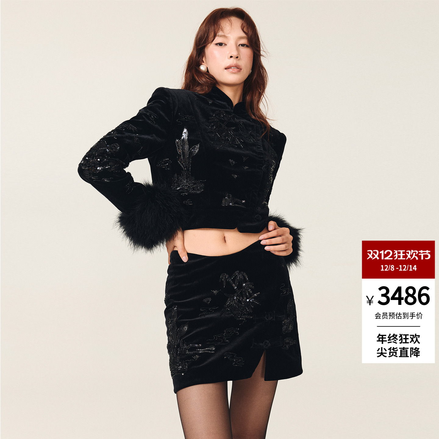 中式亭台楼阁绣花棉服LEFAME