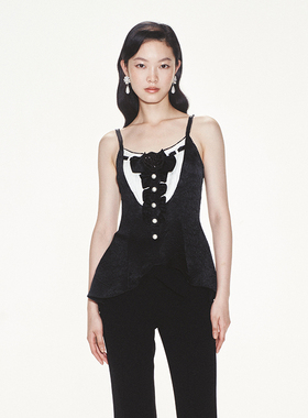 lefame拉飞姆女绅士燕尾下摆黑色吊带上衣