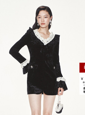 lefame拉飞姆荷叶边民俗摩登显瘦修身连衣裙