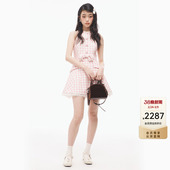 格纹小个子连衣裙 无袖 lefame拉飞姆时尚 圆领百搭爆款