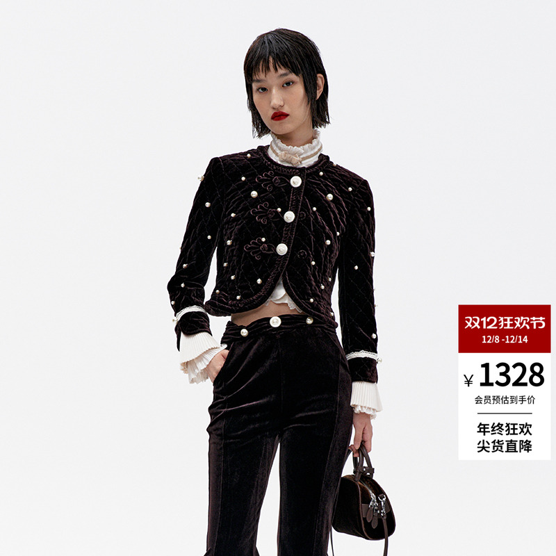 LEFAME小香风丝绒夹棉外套