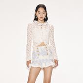 lefame拉飞姆荷叶领千禧泡泡蕾丝上衣 配内搭