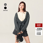 赫本风深色拼接蝴蝶结装 lefame拉飞姆2025冬季 新款 饰针织外套女