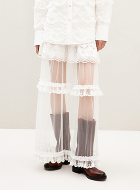 lefame拉飞姆2026春季波嬉风荷叶裙蕾丝蛋糕裙网纱半裙白色女