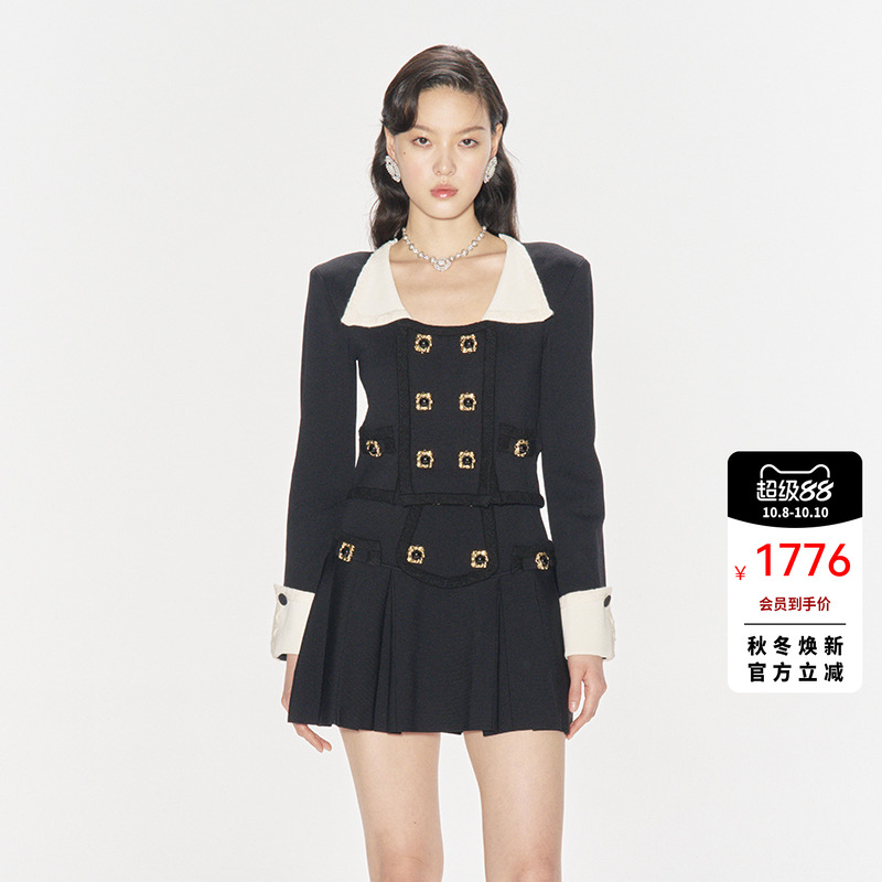 【明星同款】lefame拉飞姆2025秋季新款双排扣针织百搭短款外套女