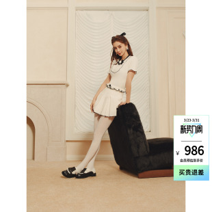 新款 lefame拉飞姆2026夏季 撞色荷叶边刺绣T恤 Angelababy同款