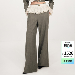 休闲直筒阔腿裤 lefame拉飞姆2026春季 绣花饰边长裤 时尚 显瘦女 新款