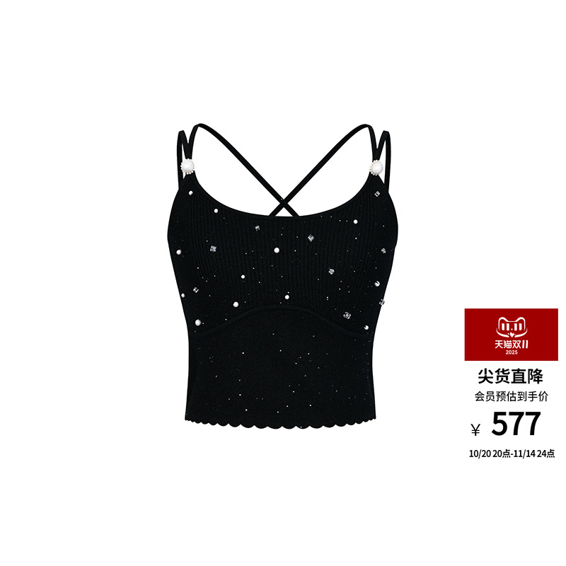 LEFAME珠片纱针织吊带