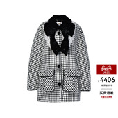 lefame拉飞姆2025年秋季 新款 黑白格大衣斗篷小香风羊毛混纺外套女