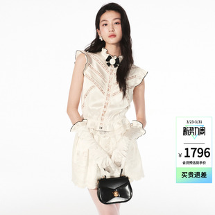 新款 lefame拉飞姆26夏季 蝴蝶结绣花缎面上衣女 Angelababy同款