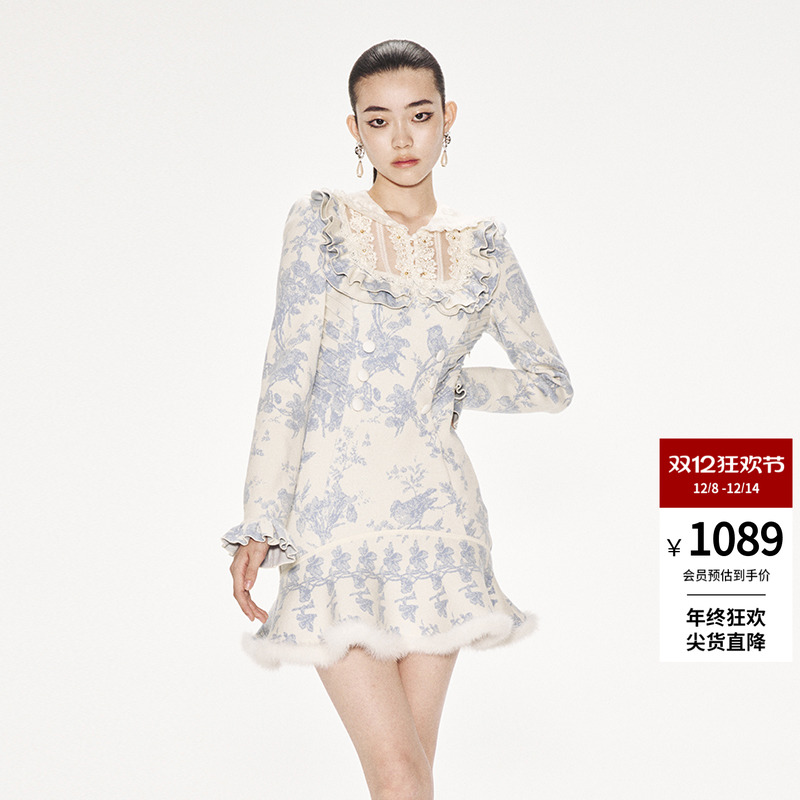 lefame复古H型印花针织连衣裙