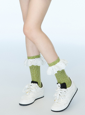 lefame拉飞姆2025秋冬新款时尚芭蕾风绿色中筒袜