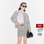 lefame拉飞姆秋季 明星同款 灰色菱格纹钉珠肌理感针织外套