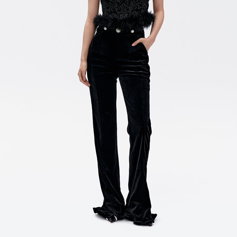 长裤LEFAME蝴蝶结丝绒喇叭法式