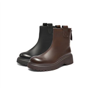 森达弹力靴女2025冬新商场同款 百搭简约厚底休闲短靴XSW01DZ5