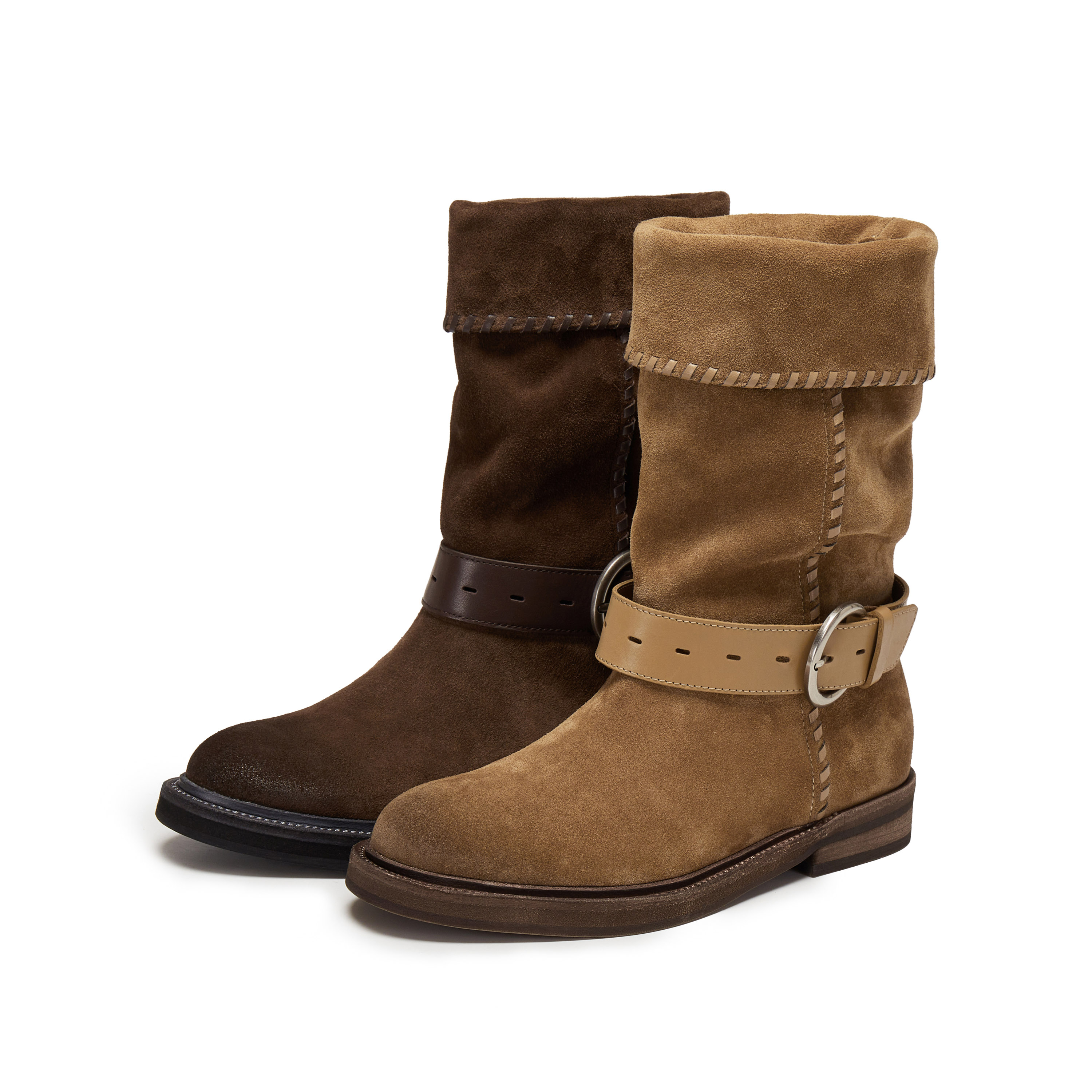 思加图2025新款复古西部靴牛仔靴棕色中筒靴时装靴女靴子Y5916DS5