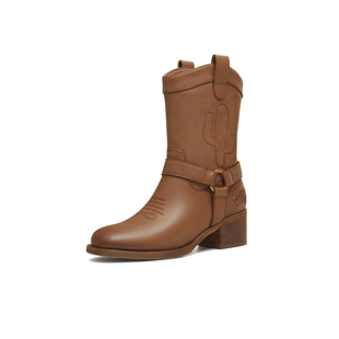 天美意玩具总动员联名胡迪厚底牛仔V口西部靴女高跟短靴BM211DZ5