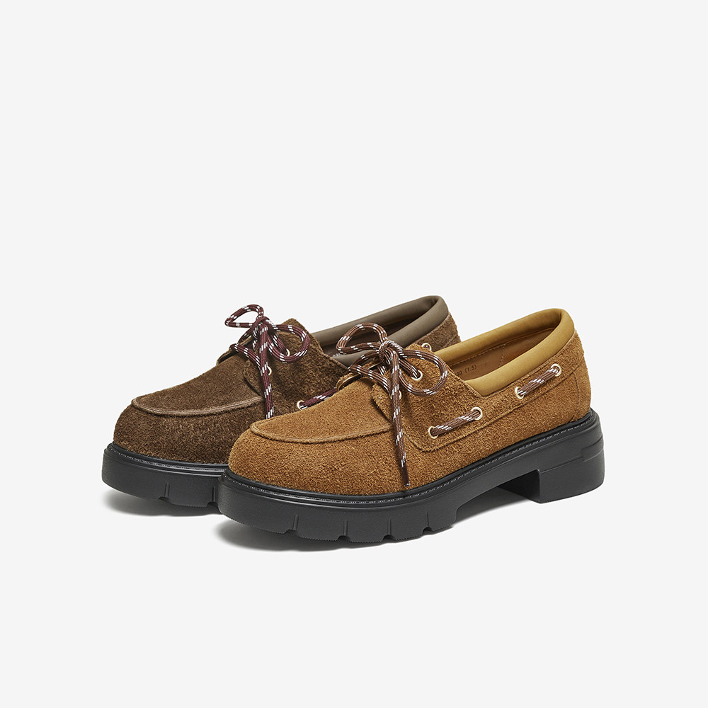 百思图2025秋季新款真皮绒面英伦风牛津鞋皮鞋女深口单鞋UUJ08CA5,女鞋,深口单鞋,淘宝优惠券,粉丝福利购,淘宝优惠卷