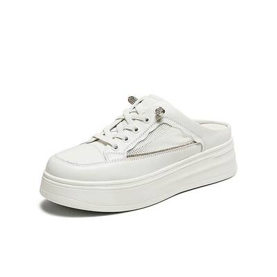 百思图25夏商场新款休闲厚底小白半拖穆勒鞋外穿女凉拖鞋UTK02BH5