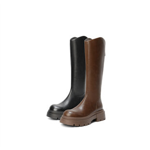 森达气质骑士靴25年冬季 粗腿V口显瘦厚底长筒靴ZTI10DG5 新款