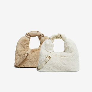 可爱毛毛包女JA176DX5 高级感毛绒手提包时尚 百思图25冬季 商场新款