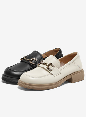 百思图2024春季商场新款超软羊皮乐福鞋小皮鞋女深口单鞋CB103AA4