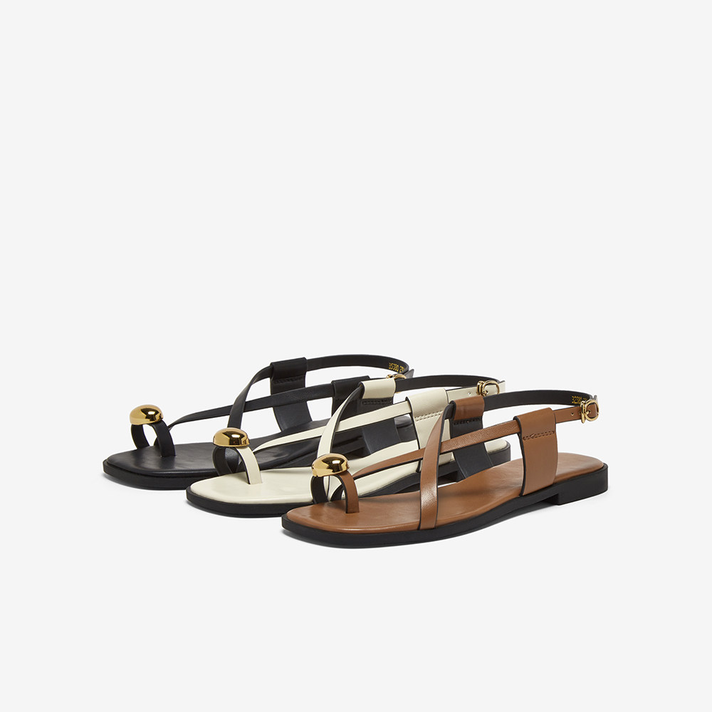 百思图2025夏季新款舒适休闲一字带罗马凉鞋平底女凉鞋B5380BL5,女鞋,罗马凉鞋,淘宝优惠券,粉丝福利购,淘宝优惠卷