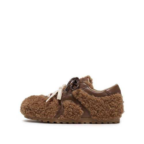 思加图2025冬季新款复古毛毛鞋德训鞋保暖平底鞋加绒女鞋S2901DM5