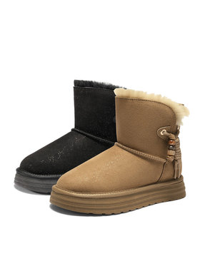 森达保暖羊毛雪地靴女25冬商场同款户外加厚毛绒短靴棉鞋XUY01DD5