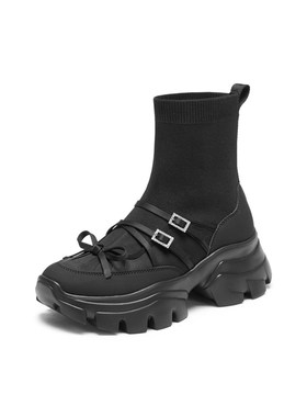 思加图2025冬季新款运动靴袜靴中靴厚底瘦瘦靴女靴子ECE13DZ5