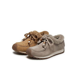 新款 女鞋 复古毛毛鞋 平底鞋 J2575DM5 加绒保暖深口鞋 思加图2025冬季