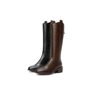 森达骑士靴2025秋冬显瘦大筒围粗跟长筒靴厚底时装 靴4QH80DC5