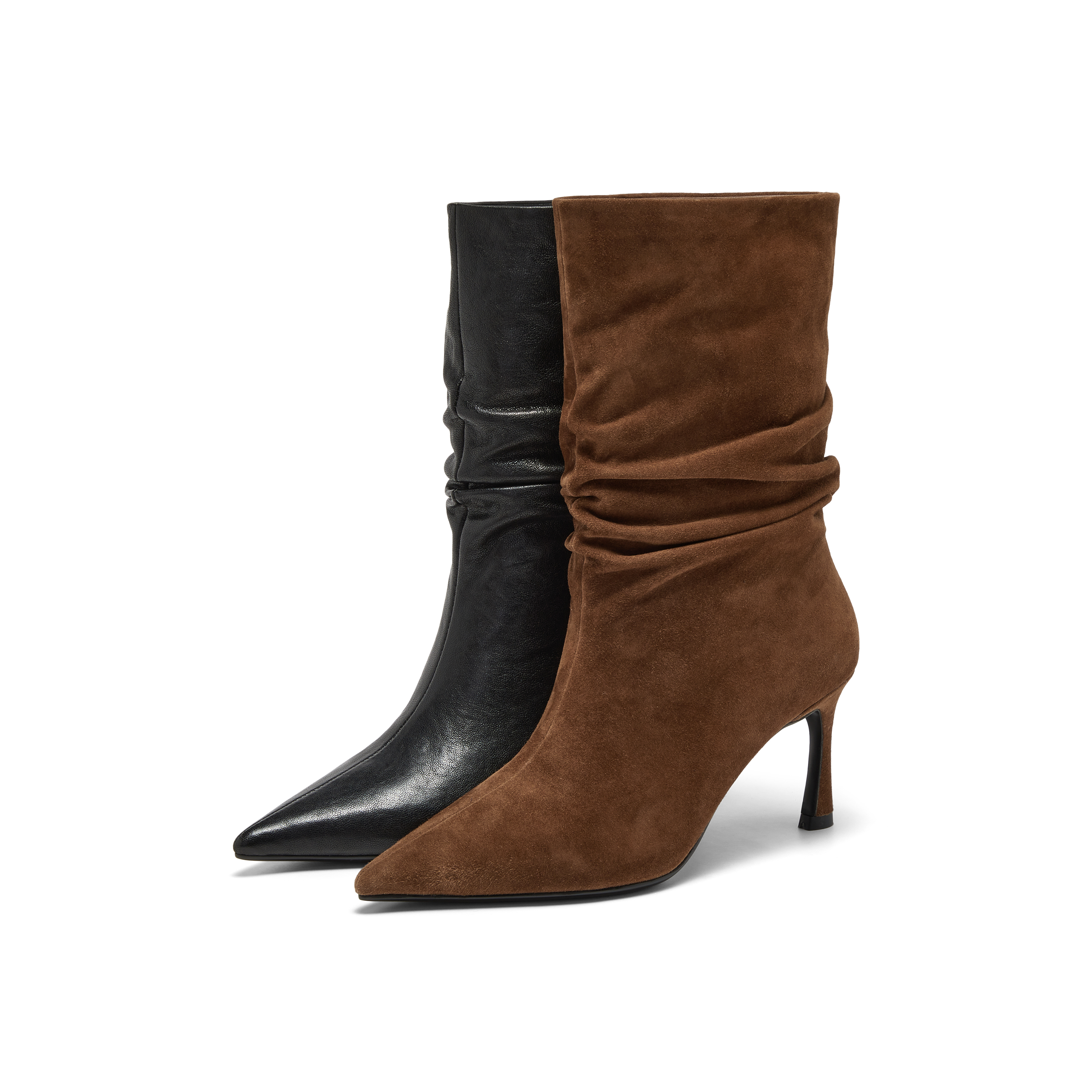 真美诗巴黎之冬25年冬季新款羊皮细高跟堆堆西部靴短靴女698A1DZ5