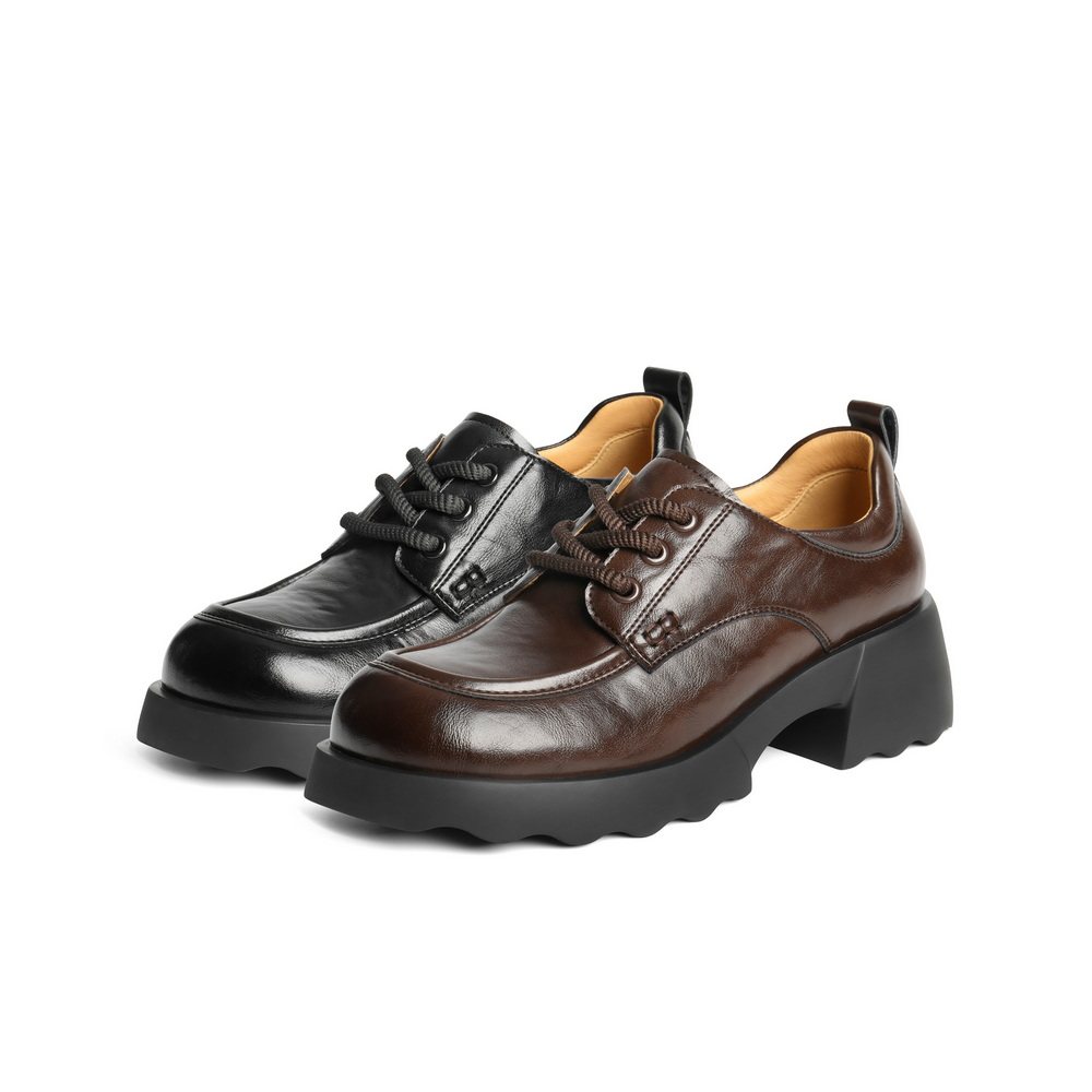 百丽覆古牛津鞋女2025新款厚底粗跟黑色深口小皮单鞋子B2791CM5,女鞋,牛津鞋/布洛克鞋/德比鞋,淘宝优惠券,粉丝福利购,淘宝优惠卷