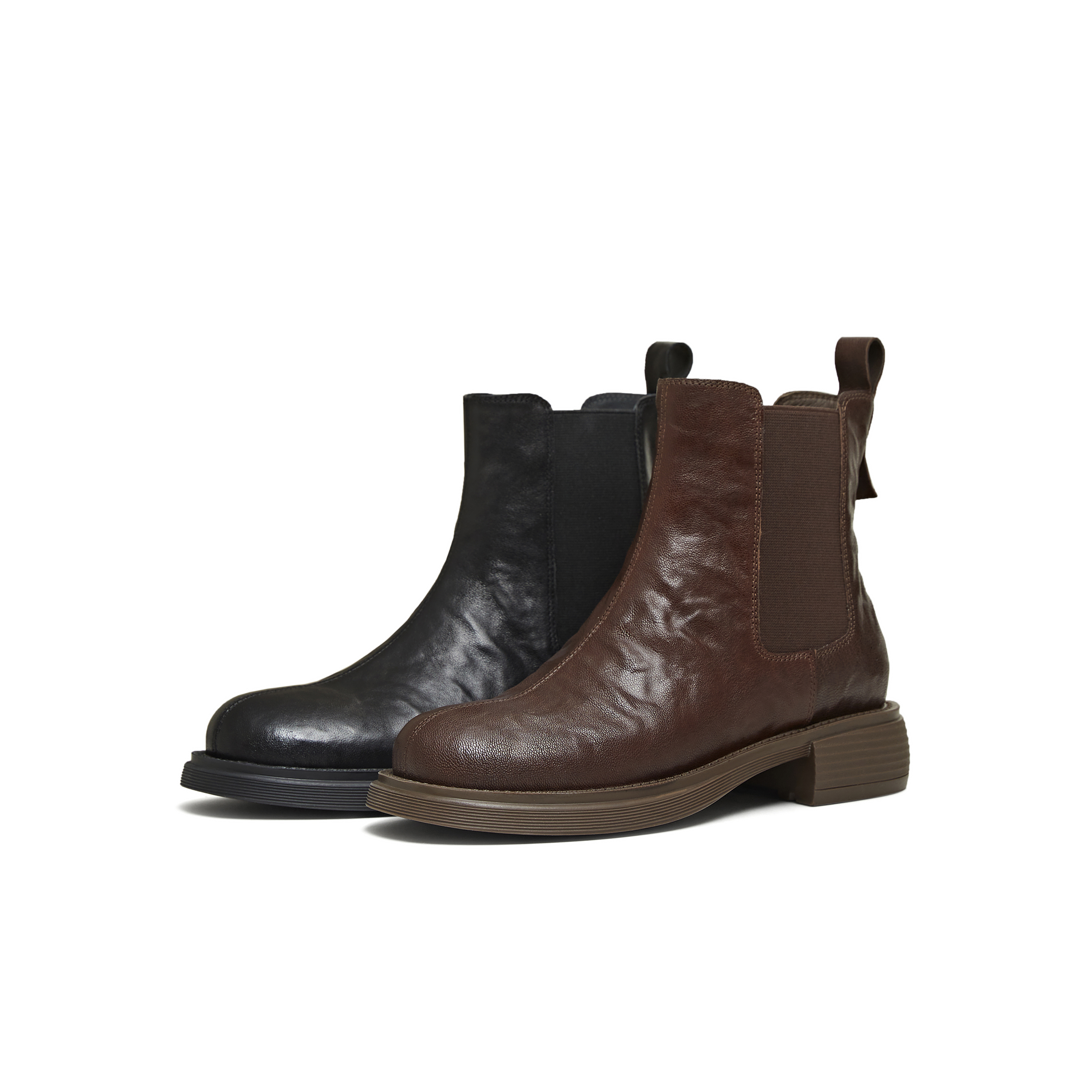 天美意厚底英伦切尔西靴短靴女加绒皮靴时装靴2025冬新款KQX22DD5