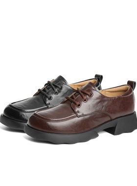 百丽Belle女鞋子厚底牛津鞋女25春季黑色小皮鞋深口单鞋B2463AM5