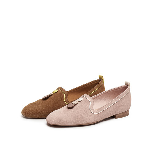 真美诗2025秋季新款细腻牛绒复古方圆头木质纹低跟单鞋YOK78CA5