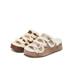 EF606DT5 保暖一字拖厚底加绒外穿拖鞋 思加图2025新款 复古毛毛鞋