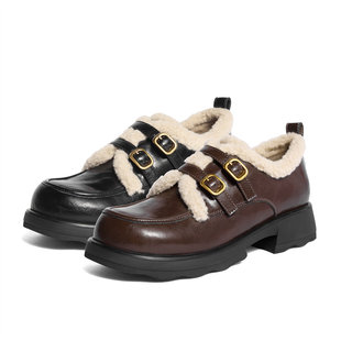 XSL01DM5 学院风保暖加绒厚底牛津鞋 森达毛毛鞋 女2025冬新商场同款