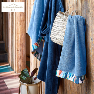 馨亭100%全棉毛巾吉瓦尼斯男士蓝色贴布绣包边毛巾大中小纯棉浴巾