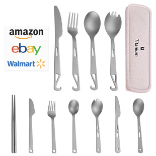 TA1纯钛便携刀叉勺餐具套装筷子刀子勺子叉子野餐吃饭户外用品钛