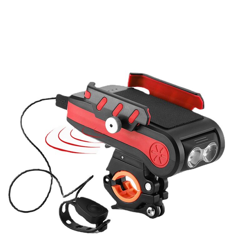 界者USB充电自行车灯四合一喇叭灯头支架双头灯夜骑支架骑行配件