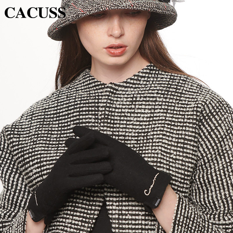 CACUSS手套女士秋冬加绒加厚羊毛骑车保暖触屏防寒防风男开车大码