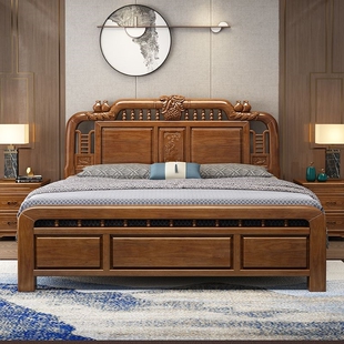 家用1米8床高端主卧室床黄金梨木全实木床明清古典加厚复古床中式